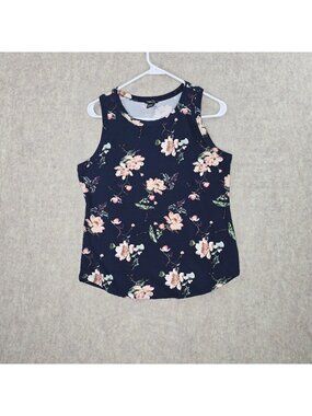 Rue21 Women’s Floral Tank Top Navy Blue XL Stretch Polyester Sleeveless Casual